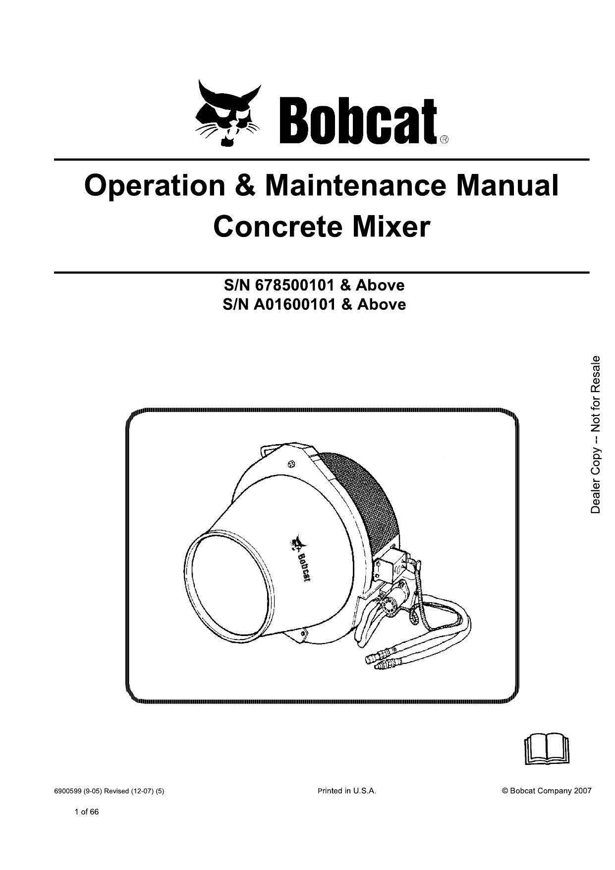 Concrete Mixer Operation & Maintenance Manual Bobcat